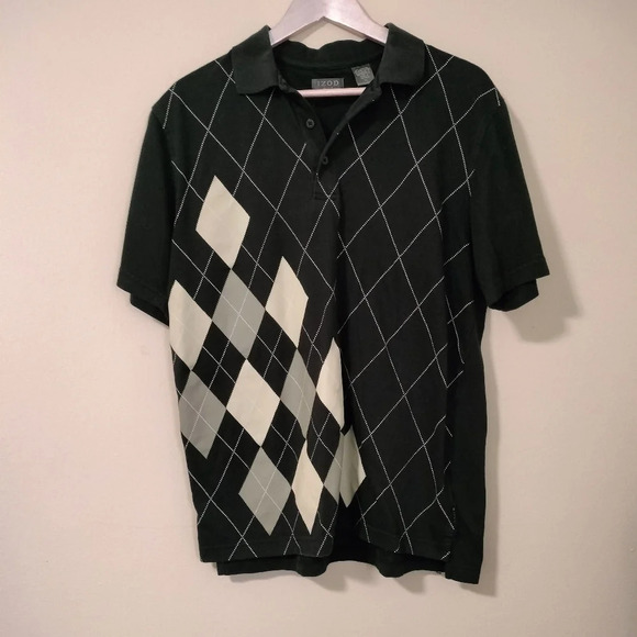 Men's XXL IZOD GOLF Black Polo w/ Argyle Print - Picture 1 of 4